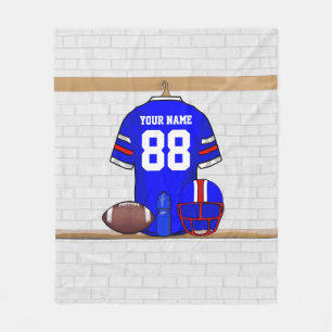 Personalized Blue White Red Football Jersey Fleece Blanket