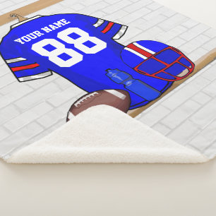 Personalized Blue White Red Football Jersey Sherpa Blanket