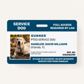 Personalized Blue White Service Dog Photo ID Badge