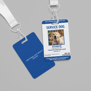 Personalized Blue White Service Dog Photo ID Badge