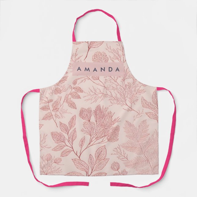 Personalized Blush Botanical Floral Design Apron (Front)