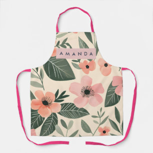 Personalized Blush Coral Flower Leaves Apron