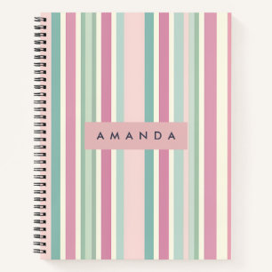Personalized Blush Mint Pastel Stripes Notebook