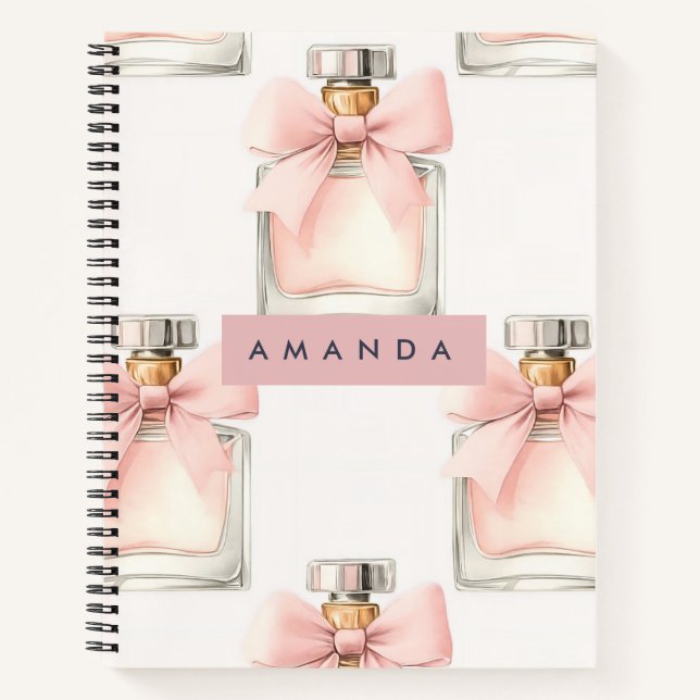 Personalized Blush Perfume Bottle Coquette Pattern Notebook (Front)