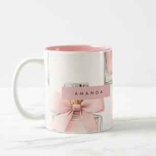 Personalized Blush Perfume Bottle Coquette Pattern Two-Tone Coffee Mug