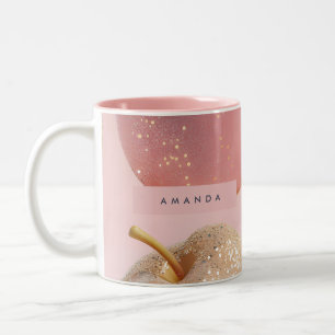 Personalized Blush Pink and Gold Glitter Apple Two-Tone Coffee Mug
