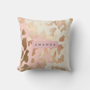 Personalized Blush Pink and Gold Leopard Print Cushion