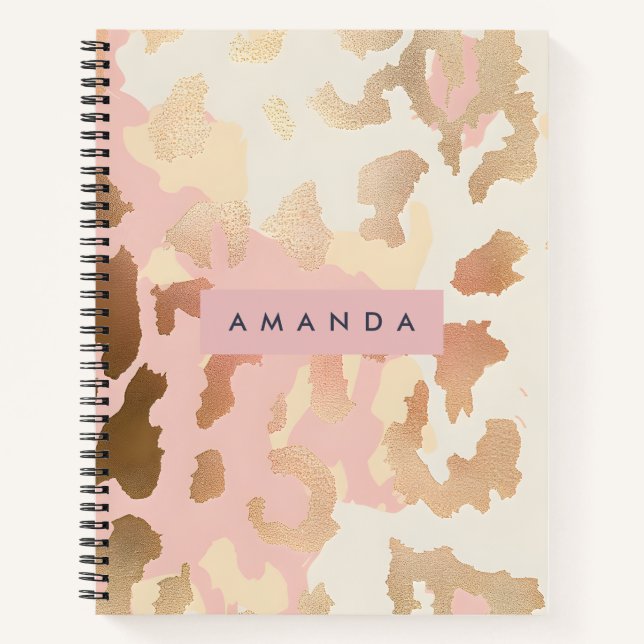 Personalized Blush Pink and Gold Leopard Print Notebook (Front)