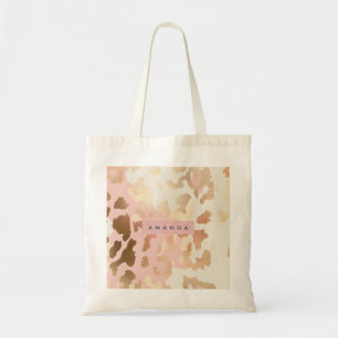 Personalized Blush Pink and Gold Leopard Print Tote Bag