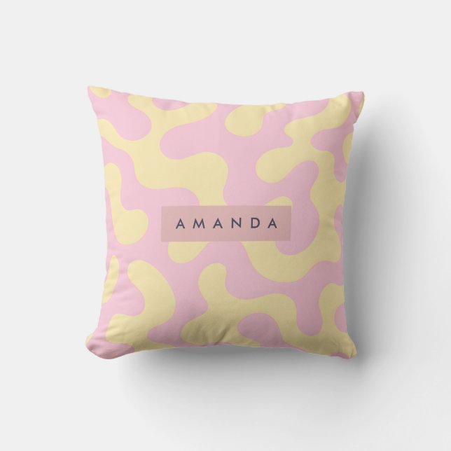 Personalized Blush Pink and Pastel Yellow Abstract Cushion (Front)