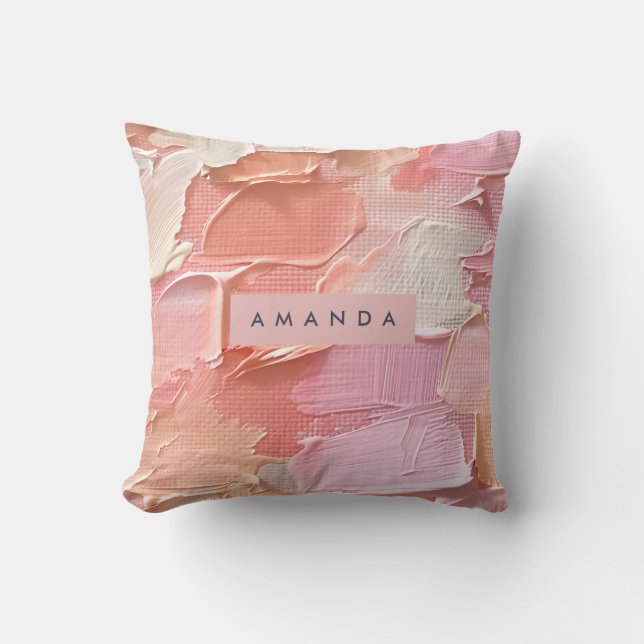 Personalized Blush Pink and Peach Paint Cushion (Front)