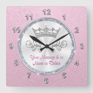 Personalized Blush Pink Clock with Pretty Tiara