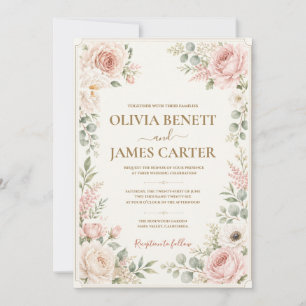 Personalized Blush Pink Floral Watercolor Wedding  Invitation