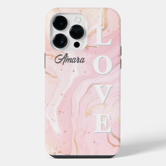 Personalized Blush Pink Marble iPhone Case (Back)
