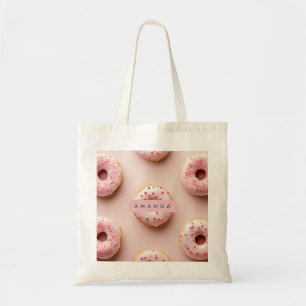 Personalized Blush Pink Sprinkle Donut Tote Bag