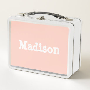 Personalized Blush Pink White Kids Metal Lunch Box