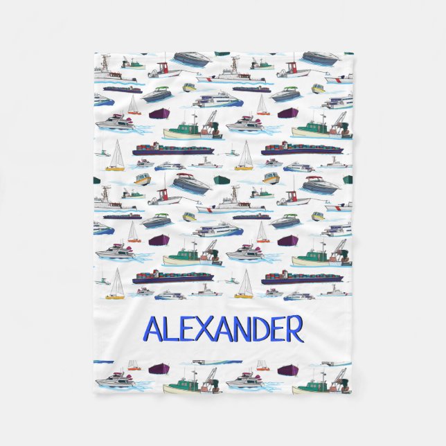 Personalized Boats and Ships Random Pattern Fleece Blanket (Front)