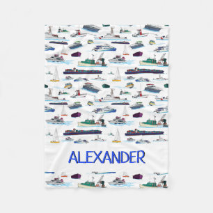 Personalized Boats and Ships Random Pattern Fleece Blanket
