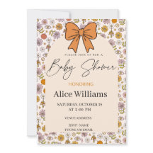 Personalized Boho Floral Bow Baby Shower Invite