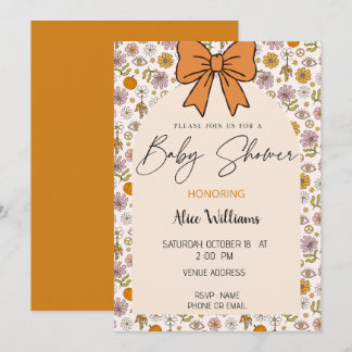 Personalized Boho Floral Bow Baby Shower Invite