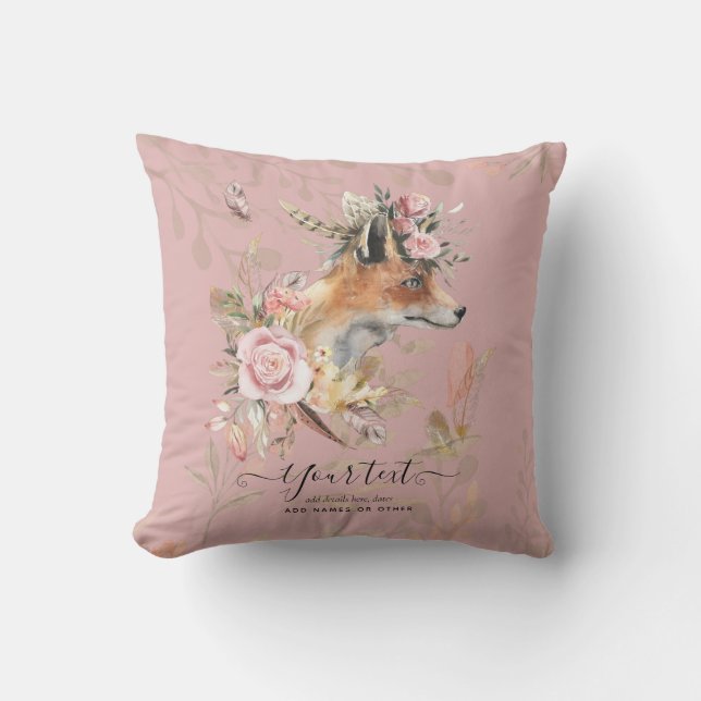 PERSONALIZED Boho Fox Feathers Commemorative Gift Cushion (Front)