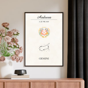 Personalized Boho Gemini Zodiac Constellation Poster