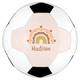 Personalized Boho Rainbow Blush Pink Kids Soccer Ball