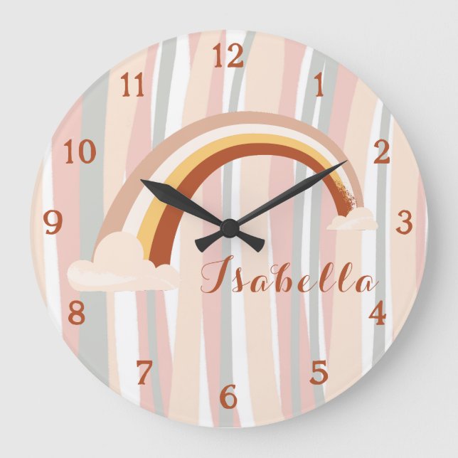Personalized Boho Rainbow Nursery Large Clock (Front)