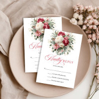 Personalized Boho Red White Floral RSVP Card