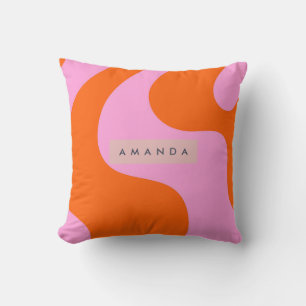 Personalized Bold Orange and Pink Wave Stripe Cushion