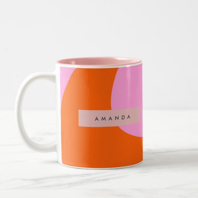 Personalized Bold Orange and Pink Wave Stripe Two-Tone Coffee Mug (Left)