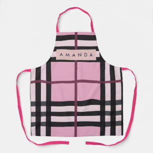 Personalized Bold Pink & Black Plaid Pattern Apron