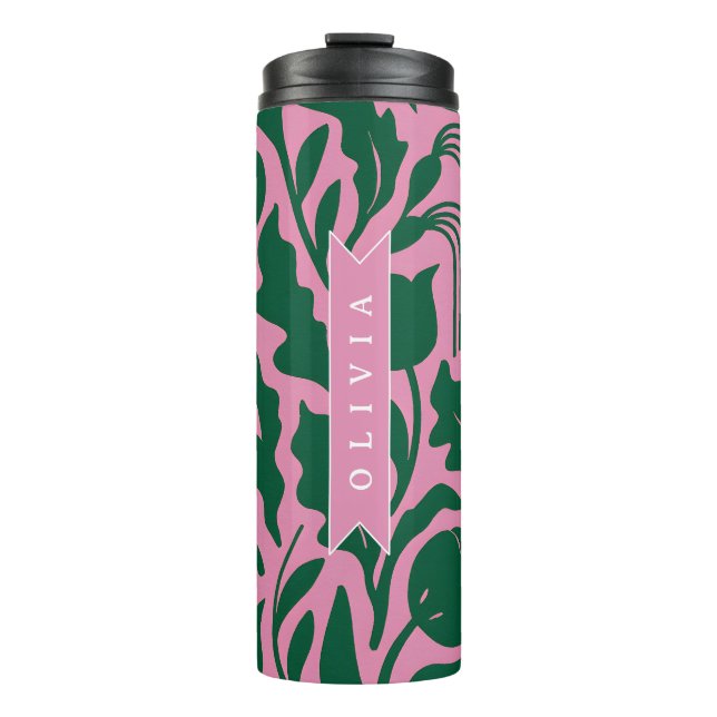 Personalized Bold Pink Botanical Floral Name Gift Thermal Tumbler (Front)
