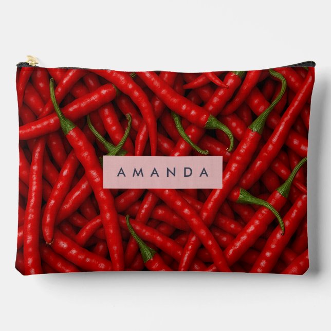 Personalized Bold Red Chili Pepper Pattern Accessory Pouch (Front)