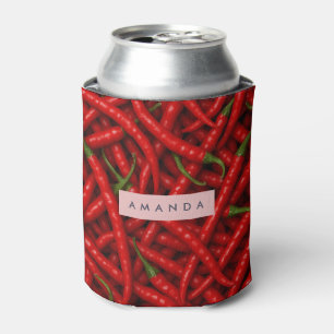 Personalized Bold Red Chili Pepper Pattern Can Cooler