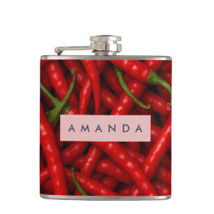 Personalized Bold Red Chili Pepper Pattern Hip Flask