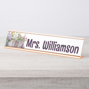 Personalized Book Flower Classroom Teacher Desk Name Plate