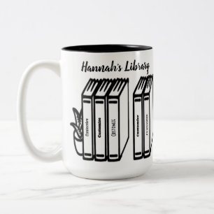 Personalized Book Titles Library White Two-Tone Coffee Mug