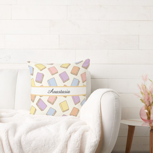 Personalized Bookish Girl Cute Bow Name Cream Cushion (Couch)
