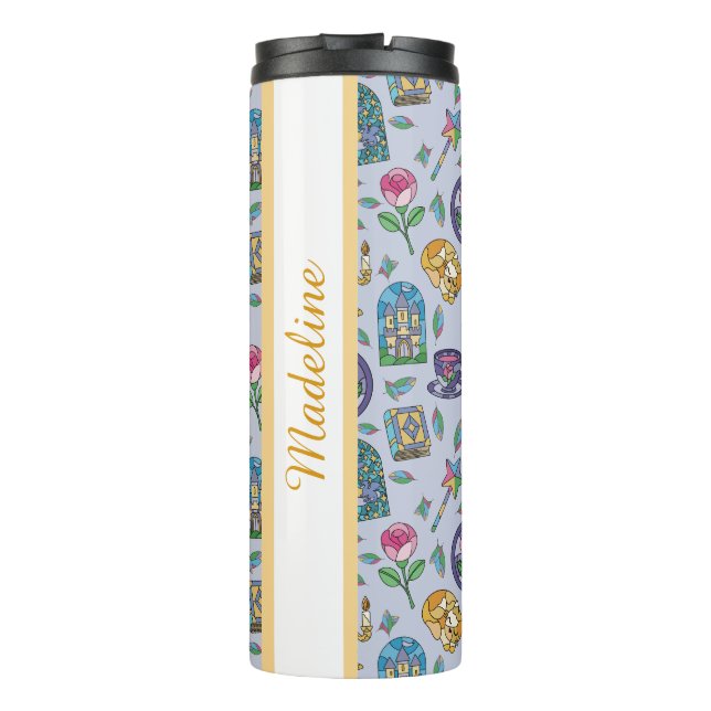 Personalized Bookish Girly Cat Beauty Purple Name Thermal Tumbler (Back)