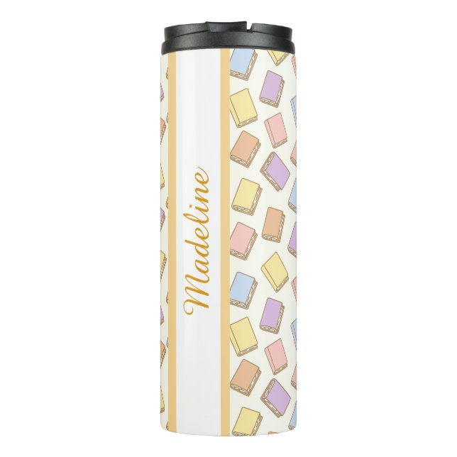 Personalized Bookish Girly Cream Cute Bow Name Thermal Tumbler (Back)