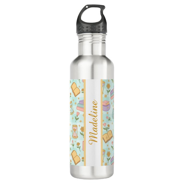 Personalized Bookish Girly Cute Magic Name Green 710 Ml Water Bottle (Front)