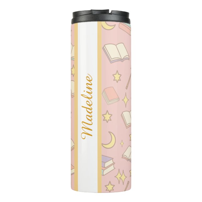 Personalized Bookish Girly Magic Time Pink Name Thermal Tumbler (Back)