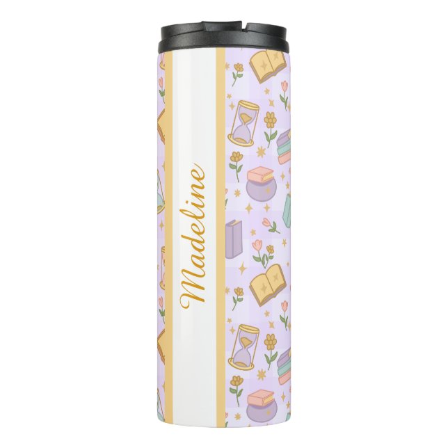 Personalized Bookish Girly Magic Times Purple Name Thermal Tumbler (Back)