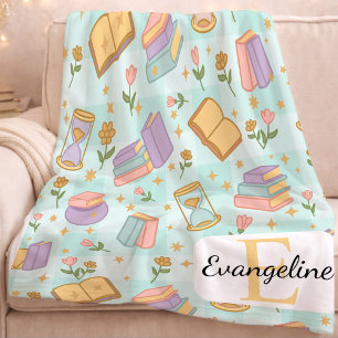 Personalized Bookish Magic Green Pastel Girly Name Fleece Blanket