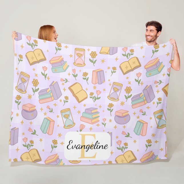 Personalized Bookish Magic Purple Pastel Girly Fleece Blanket (In Situ)