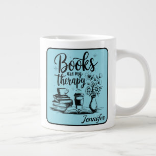 Personalized Books Are My Therapy Bookworms Blue Large Coffee Mug