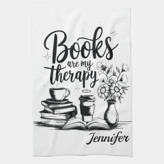 Personalized Books Are My Therapy Bookworms Tea Towel