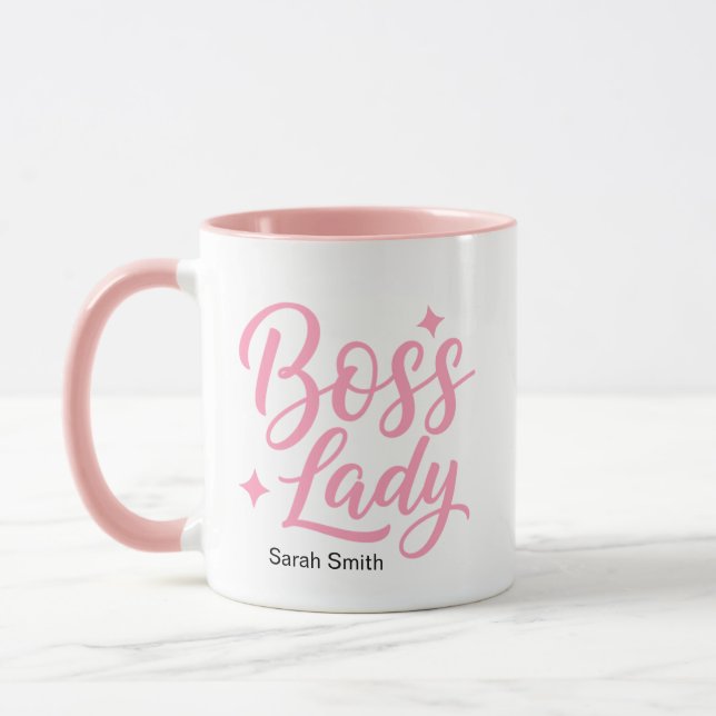 Personalized Boss Lady Mug Pink Script Typography  (Left)