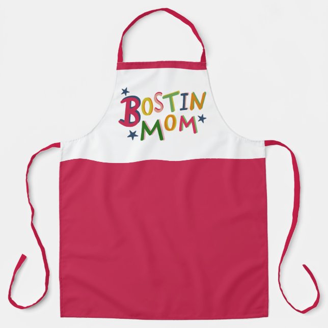 Personalized Bostin Mom Black Country Apron (Front)